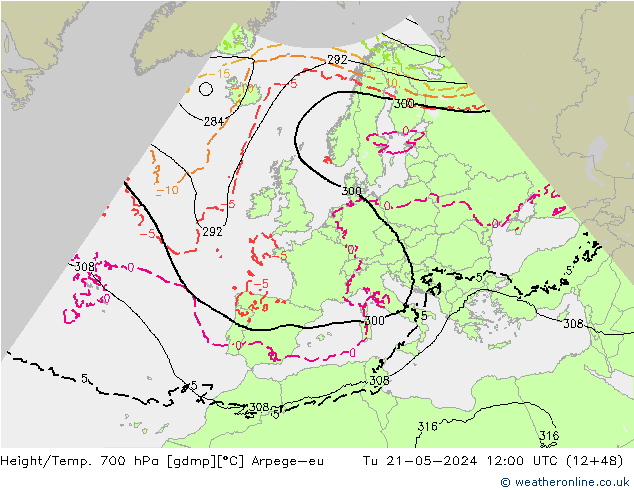 Height/Temp. 700 hPa Arpege-eu mar 21.05.2024 12 UTC