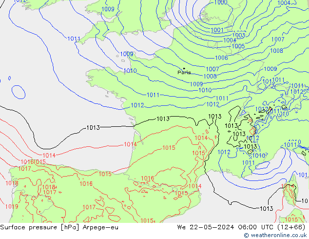 Pressione al suolo Arpege-eu mer 22.05.2024 06 UTC