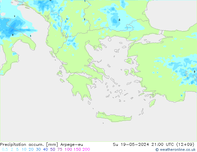 Precipitation accum. Arpege-eu Вс 19.05.2024 21 UTC
