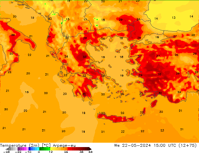 Temperatura (2m) Arpege-eu Qua 22.05.2024 15 UTC