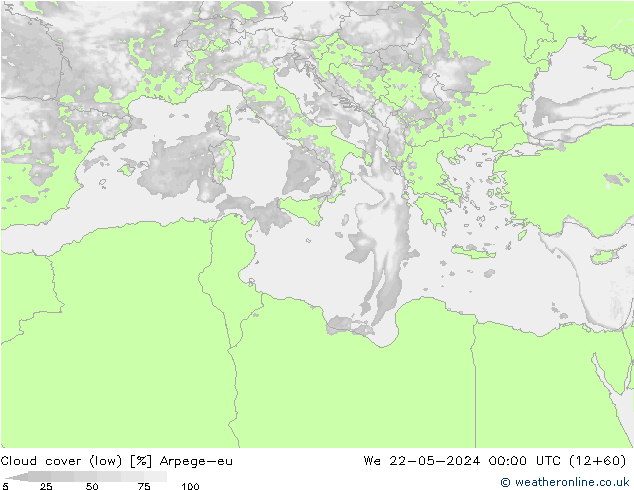 Cloud cover (low) Arpege-eu We 22.05.2024 00 UTC