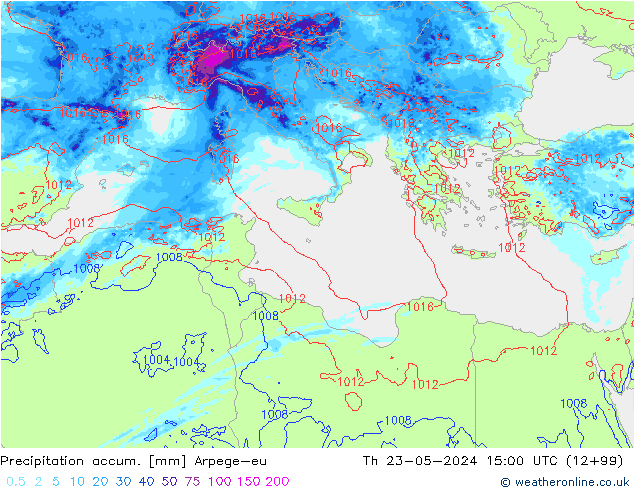 Precipitation accum. Arpege-eu чт 23.05.2024 15 UTC
