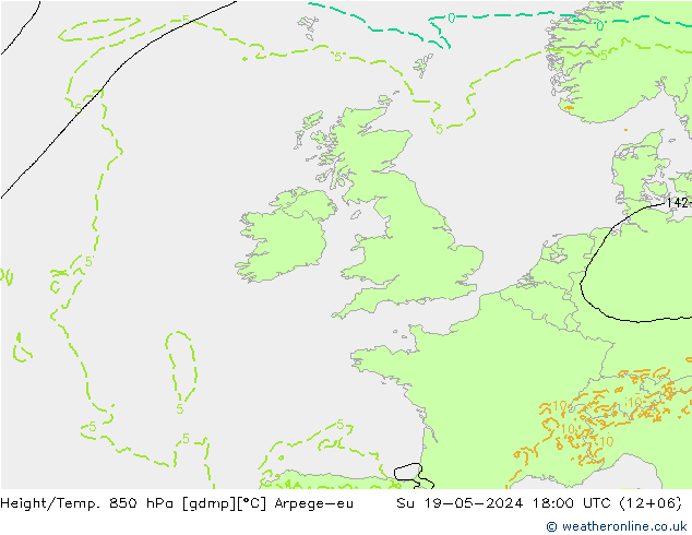 Height/Temp. 850 hPa Arpege-eu Dom 19.05.2024 18 UTC