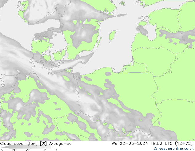 zachmurzenie (niskie) Arpege-eu śro. 22.05.2024 18 UTC