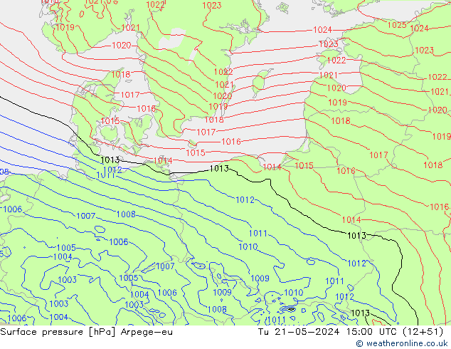 Surface pressure Arpege-eu Tu 21.05.2024 15 UTC