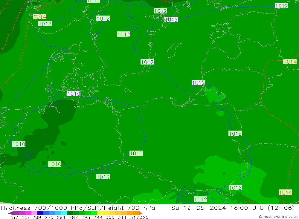 700-1000 hPa Kalınlığı Arpege-eu Paz 19.05.2024 18 UTC