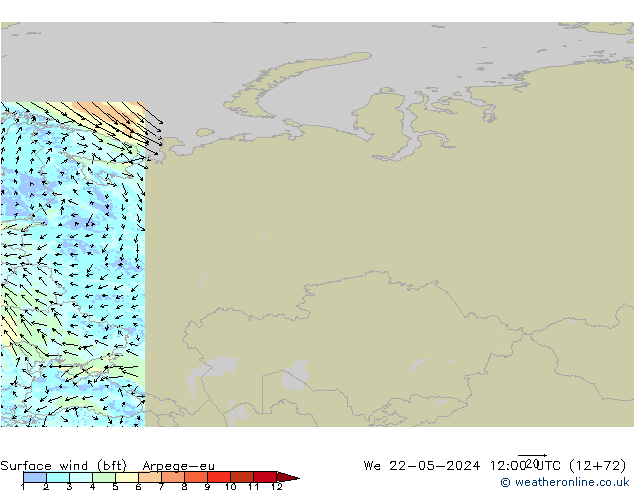 Wind 10 m (bft) Arpege-eu wo 22.05.2024 12 UTC