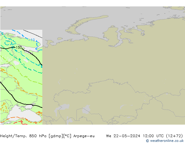 Hoogte/Temp. 850 hPa Arpege-eu wo 22.05.2024 12 UTC