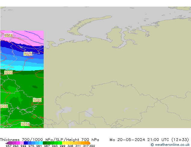 Thck 700-1000 hPa Arpege-eu Mo 20.05.2024 21 UTC