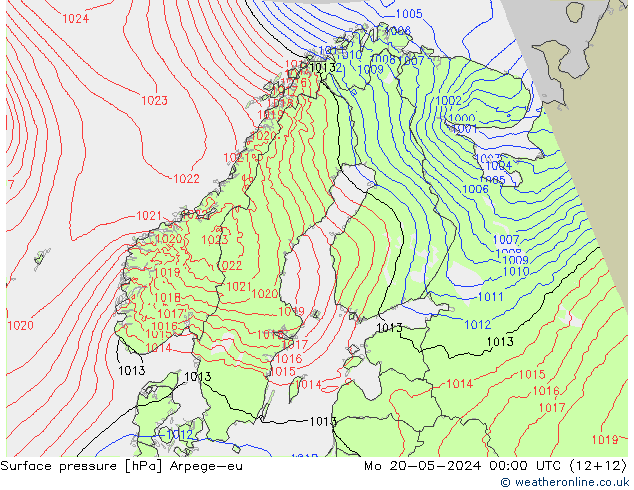 Surface pressure Arpege-eu Mo 20.05.2024 00 UTC