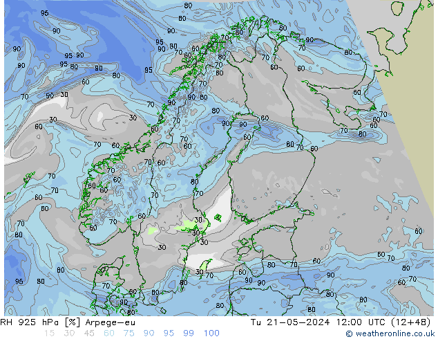 RH 925 hPa Arpege-eu Di 21.05.2024 12 UTC