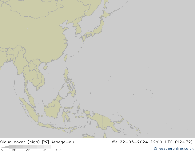 Cloud cover (high) Arpege-eu We 22.05.2024 12 UTC
