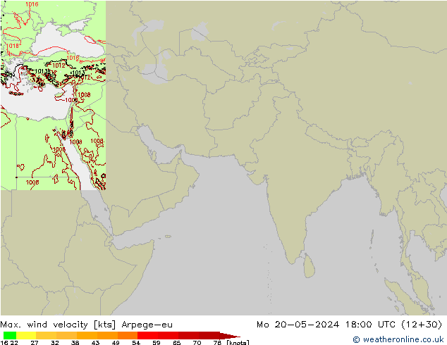 Max. wind snelheid Arpege-eu ma 20.05.2024 18 UTC