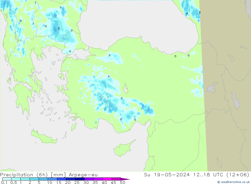 Precipitation (6h) Arpege-eu Su 19.05.2024 18 UTC