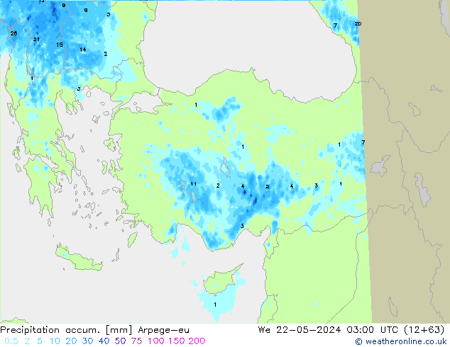 Precipitation accum. Arpege-eu ср 22.05.2024 03 UTC