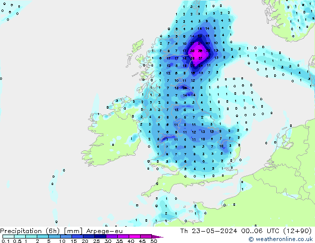 Precipitation (6h) Arpege-eu Th 23.05.2024 06 UTC