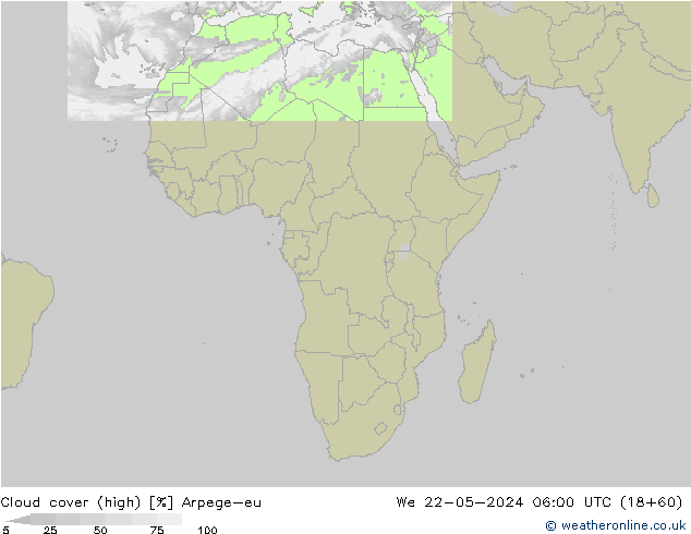 Nuages (élevé) Arpege-eu mer 22.05.2024 06 UTC