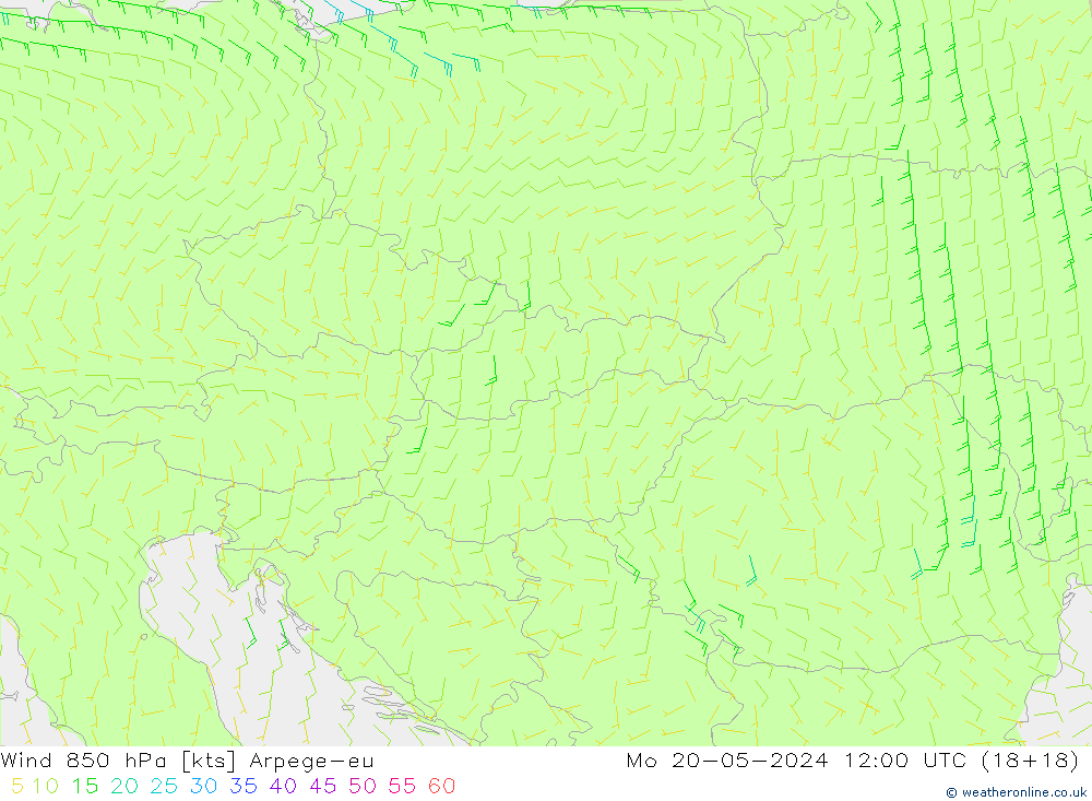 Vent 850 hPa Arpege-eu lun 20.05.2024 12 UTC