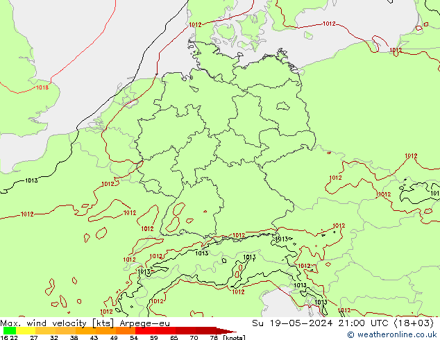 Windböen Arpege-eu So 19.05.2024 21 UTC