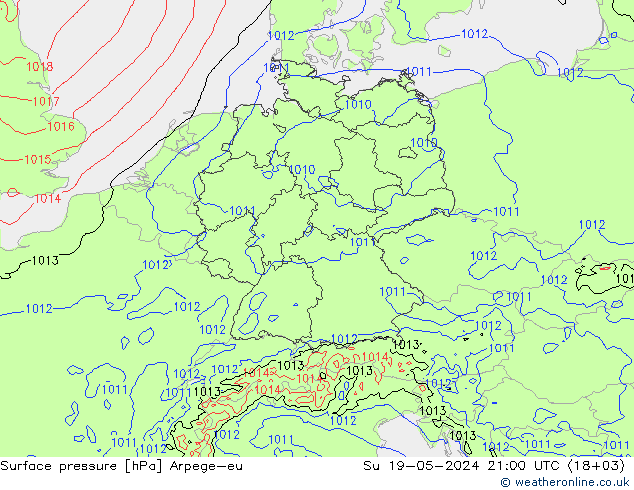 Presión superficial Arpege-eu dom 19.05.2024 21 UTC