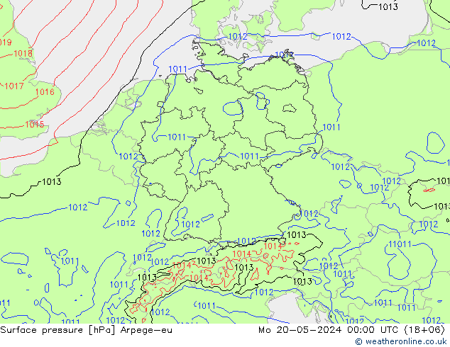 Surface pressure Arpege-eu Mo 20.05.2024 00 UTC