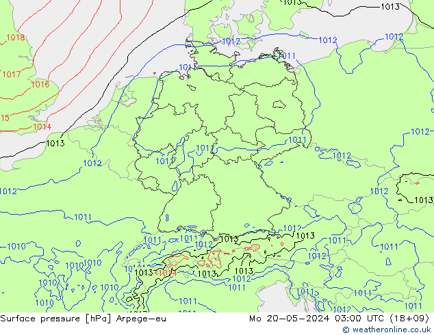 приземное давление Arpege-eu пн 20.05.2024 03 UTC
