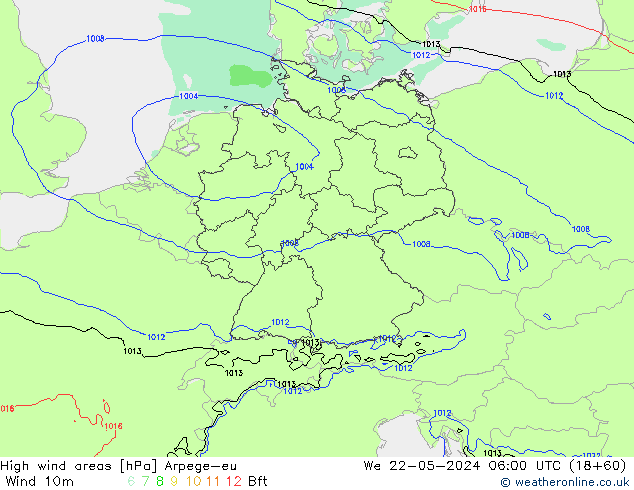 High wind areas Arpege-eu Qua 22.05.2024 06 UTC