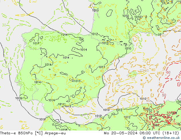 Theta-e 850hPa Arpege-eu Mo 20.05.2024 06 UTC