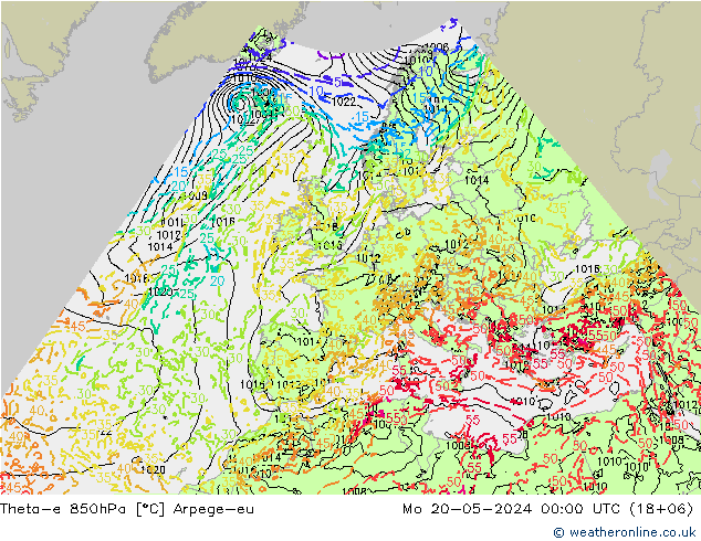 Theta-e 850hPa Arpege-eu 星期一 20.05.2024 00 UTC