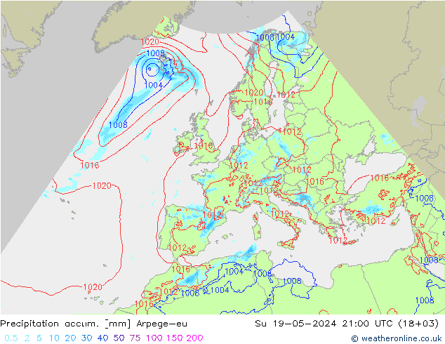 Precipitation accum. Arpege-eu 星期日 19.05.2024 21 UTC