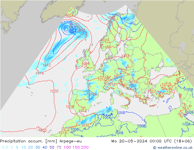 Precipitation accum. Arpege-eu Mo 20.05.2024 00 UTC
