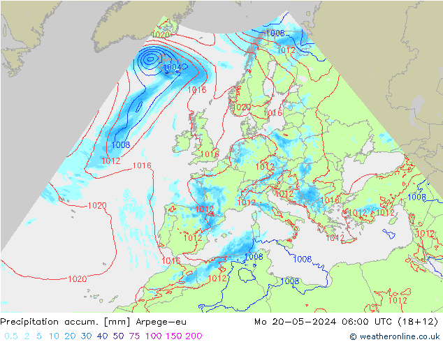 Précipitation accum. Arpege-eu lun 20.05.2024 06 UTC