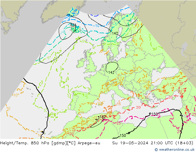 Yükseklik/Sıc. 850 hPa Arpege-eu Paz 19.05.2024 21 UTC