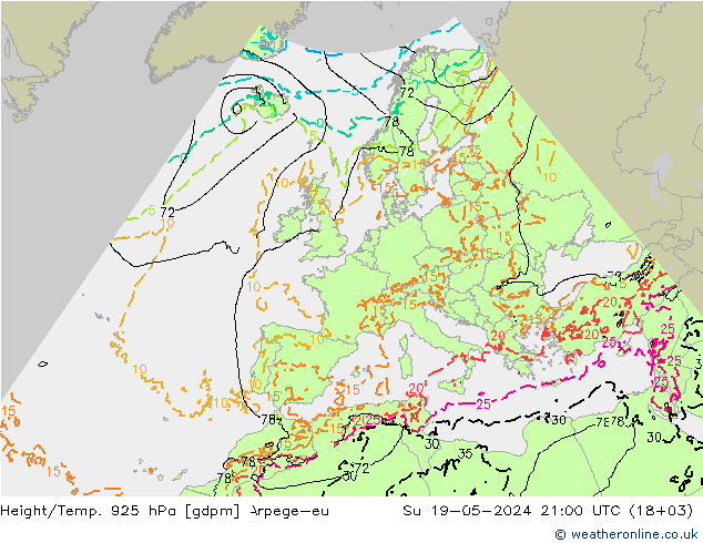 Height/Temp. 925 hPa Arpege-eu Dom 19.05.2024 21 UTC