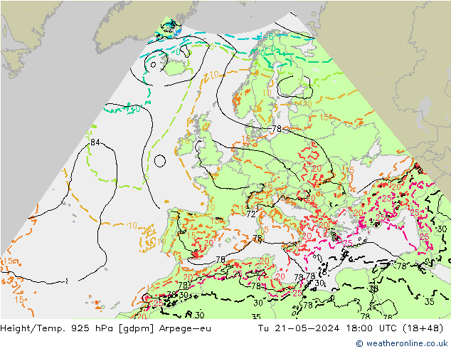 Height/Temp. 925 hPa Arpege-eu  21.05.2024 18 UTC