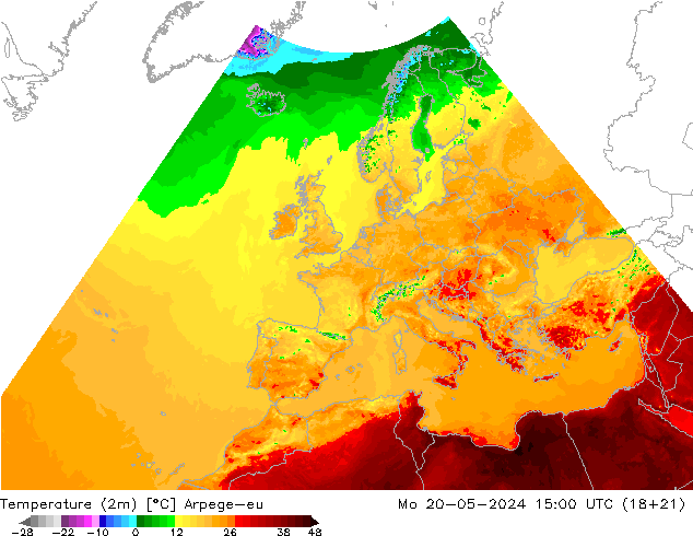 Temperatura (2m) Arpege-eu Seg 20.05.2024 15 UTC