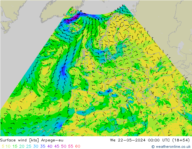 Surface wind Arpege-eu We 22.05.2024 00 UTC