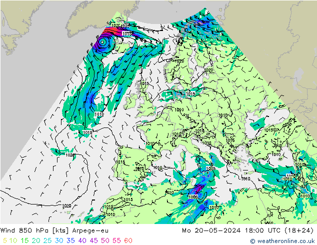 风 850 hPa Arpege-eu 星期一 20.05.2024 18 UTC