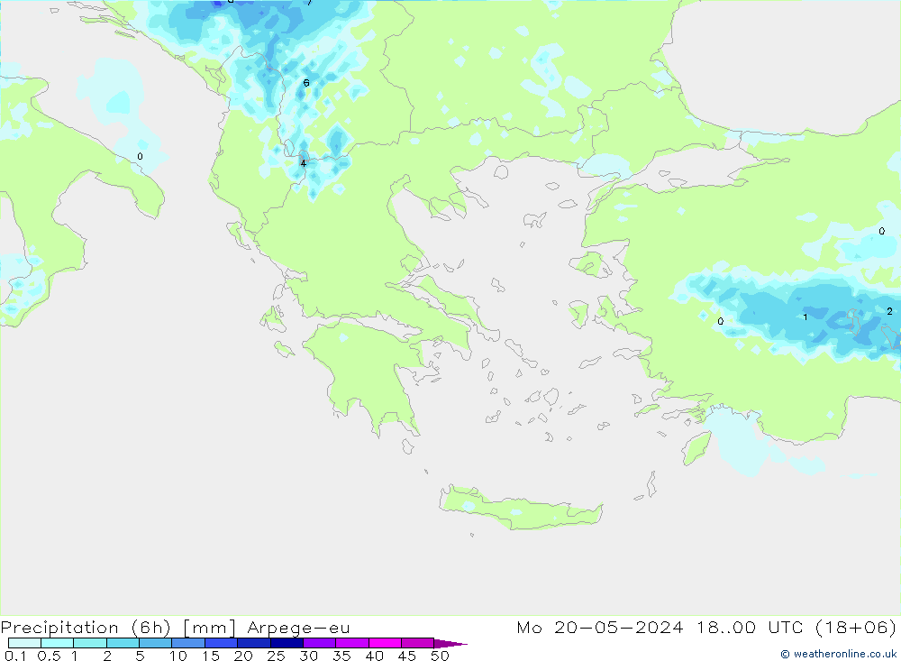 Precipitación (6h) Arpege-eu lun 20.05.2024 00 UTC