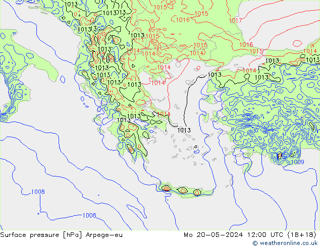 Pressione al suolo Arpege-eu lun 20.05.2024 12 UTC