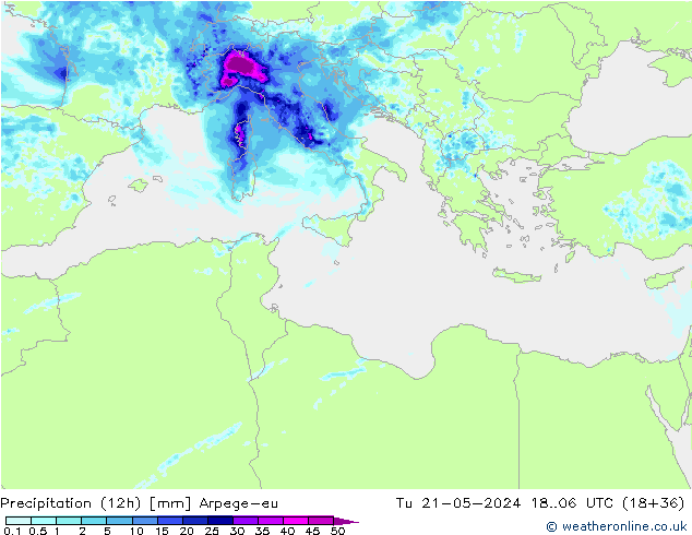 Precipitação (12h) Arpege-eu Ter 21.05.2024 06 UTC