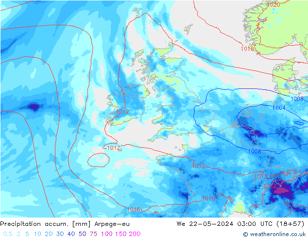 Precipitation accum. Arpege-eu Qua 22.05.2024 03 UTC