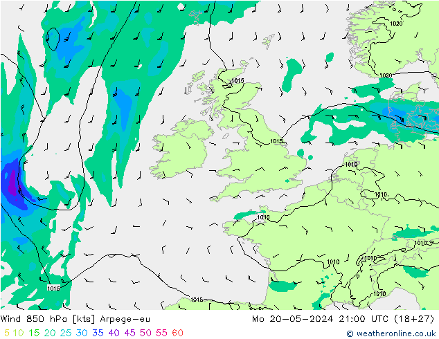 Wind 850 hPa Arpege-eu Mo 20.05.2024 21 UTC