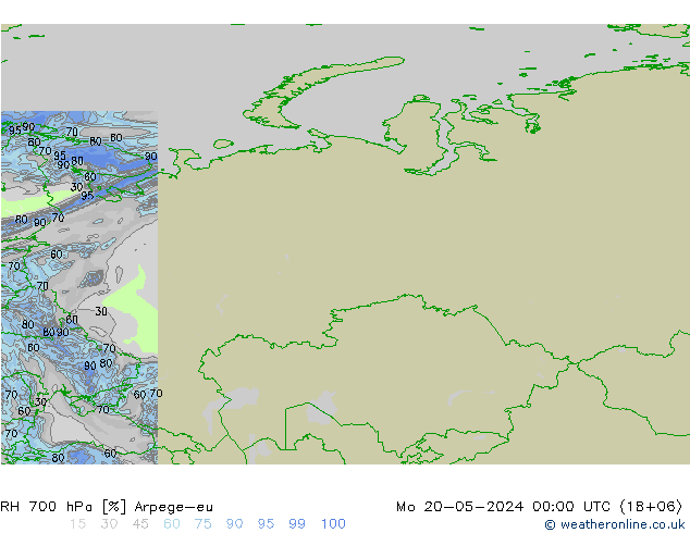 RH 700 hPa Arpege-eu lun 20.05.2024 00 UTC