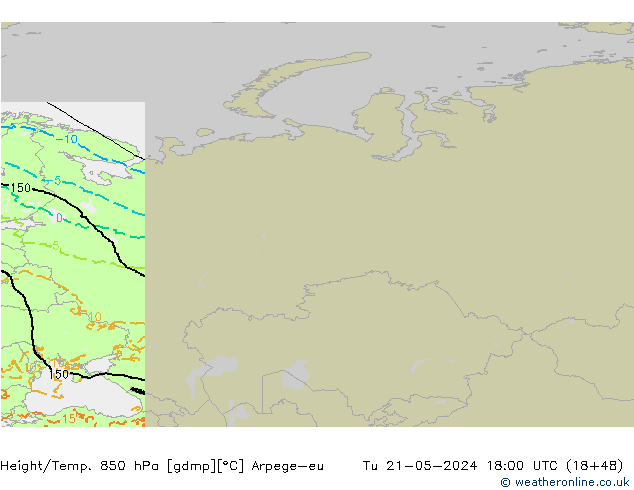 Height/Temp. 850 hPa Arpege-eu Tu 21.05.2024 18 UTC