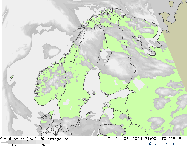zachmurzenie (niskie) Arpege-eu wto. 21.05.2024 21 UTC