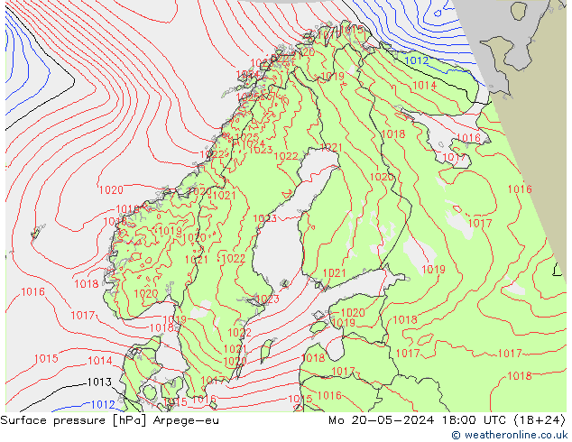 地面气压 Arpege-eu 星期一 20.05.2024 18 UTC
