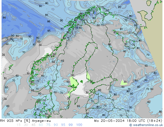 RH 925 hPa Arpege-eu 星期一 20.05.2024 18 UTC