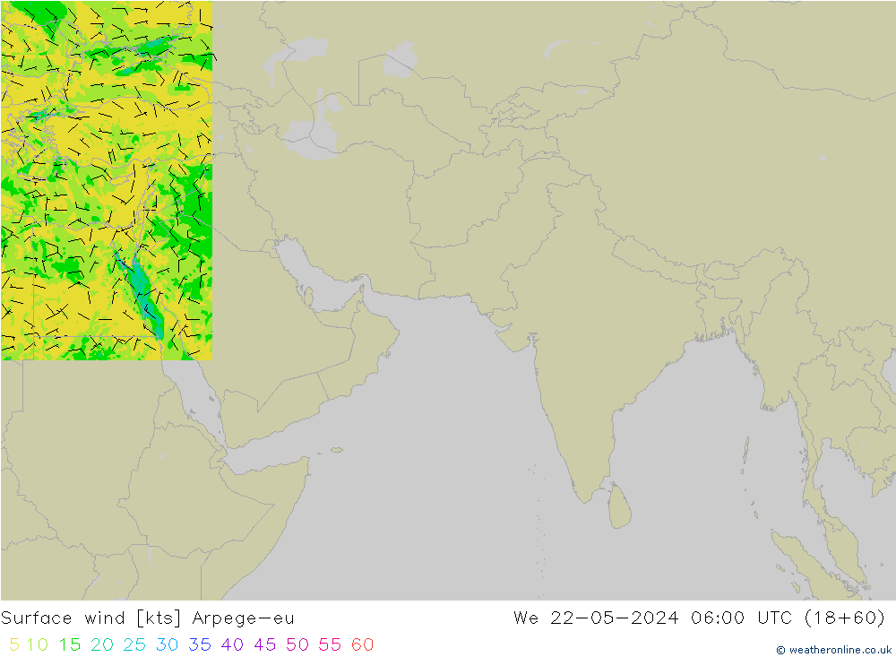Vento 10 m Arpege-eu mer 22.05.2024 06 UTC