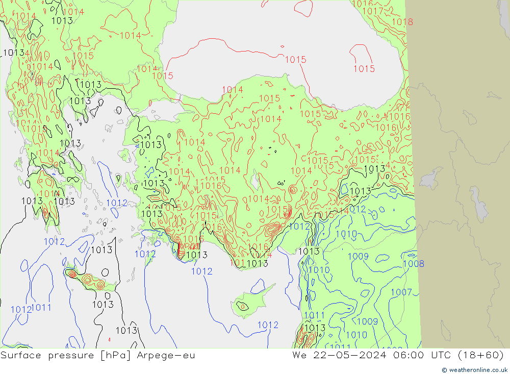 Pressione al suolo Arpege-eu mer 22.05.2024 06 UTC